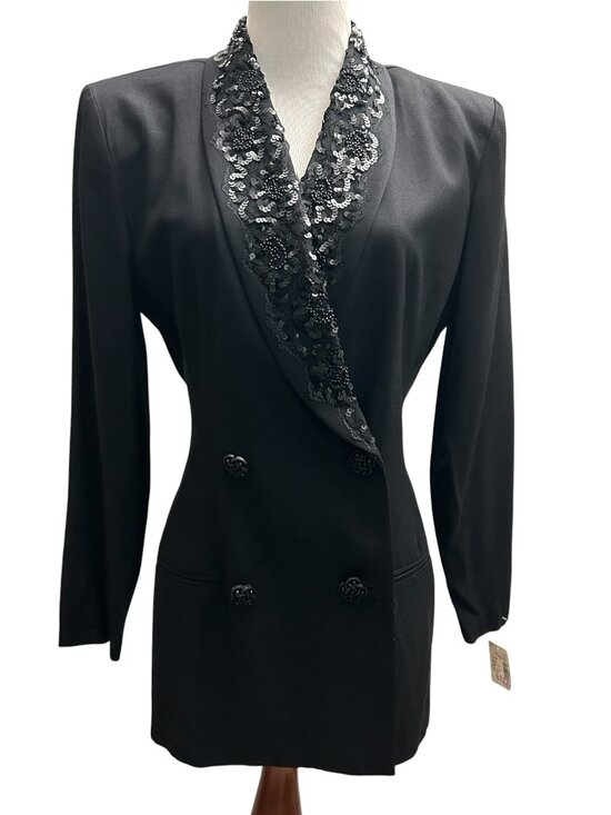 Dani Max Jackets & Blazers - Lois Snyder Dani Max Size 8 Vintage Black Embellished Double Breasted Blazer NWT